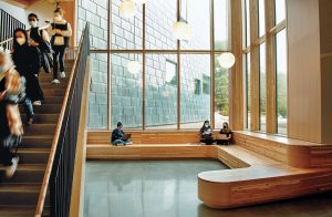 Interior stair and student breakout space in the Wellesley Science Center