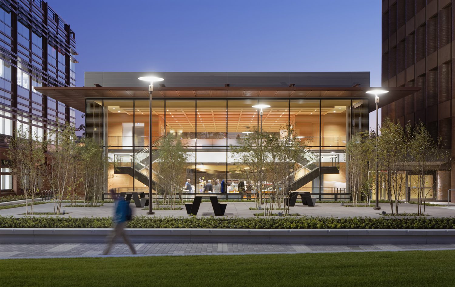Exterior evening view of the Yale Science Building Pavilion