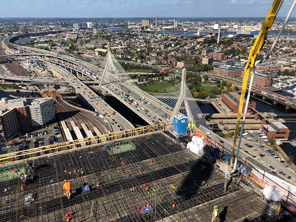 View over the Zakim Bridge from the construction of the Hub on Causeway tower.