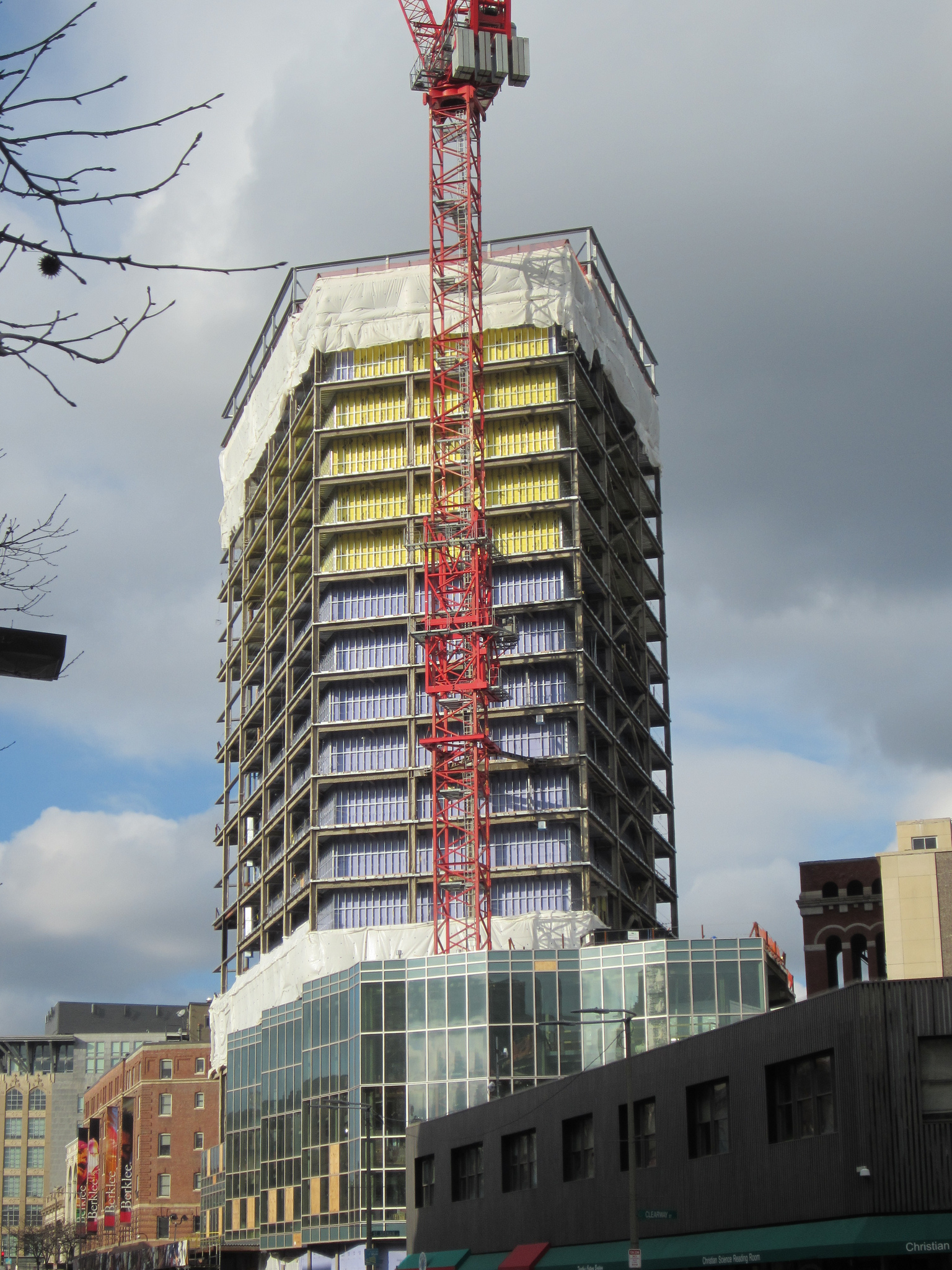Berklee College of Music under construction with windows installed