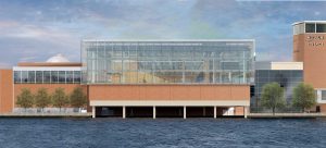 Boston Museum of Science Public Science Common rendering, viewed from the Charles River